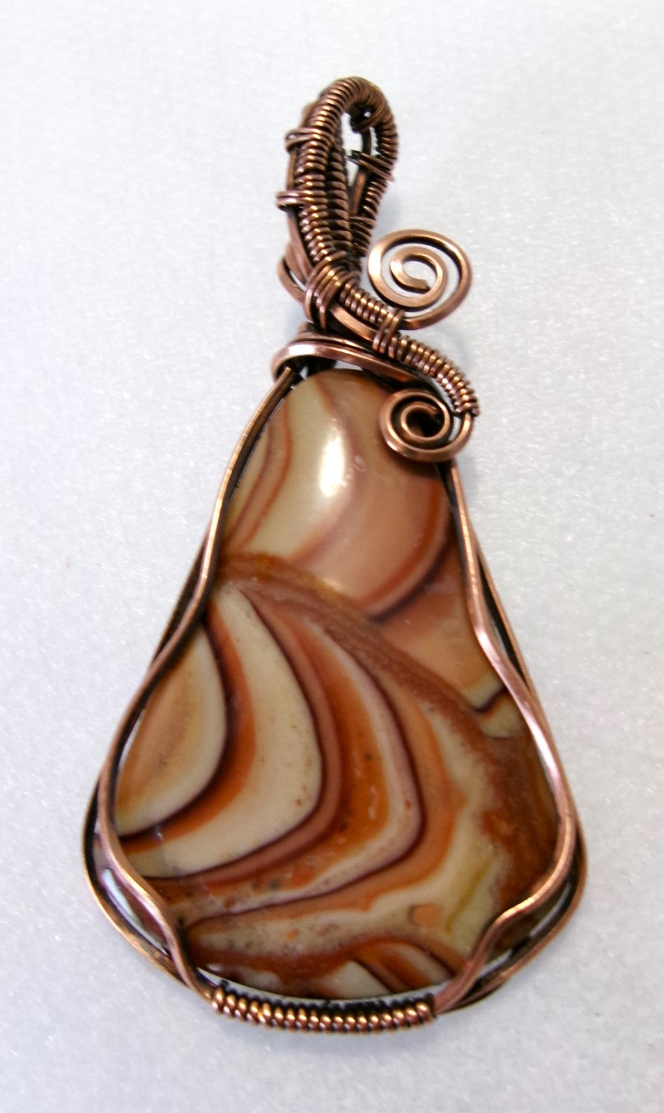 Biggs Picture Jasper gemstone copper wire wrapped crystal pendant with woven detail