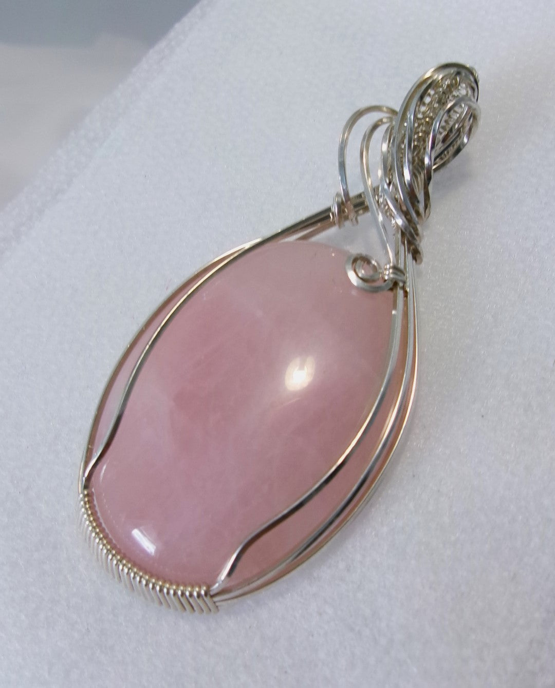 Rose Quartz gemstone sterling silver wire wrapped crystal pendant