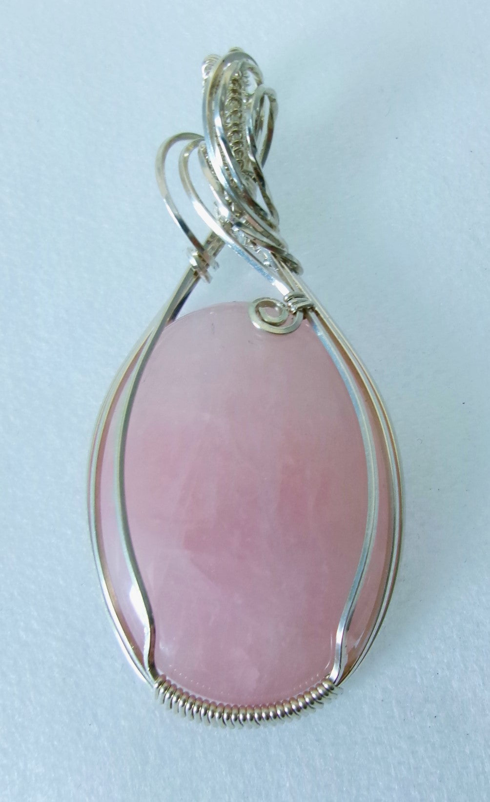 Rose Quartz gemstone sterling silver wire wrapped crystal pendant