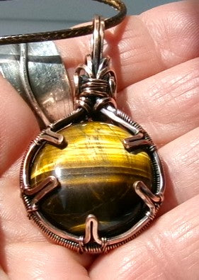 Tiger’s Eye gemstone copper wire wrapped crystal pendant
