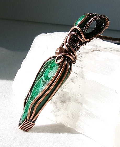 Chrysocolla Malachite gemstone copper wire wrapped crystal pendant with chrysocolla bail stone and copper accent bead