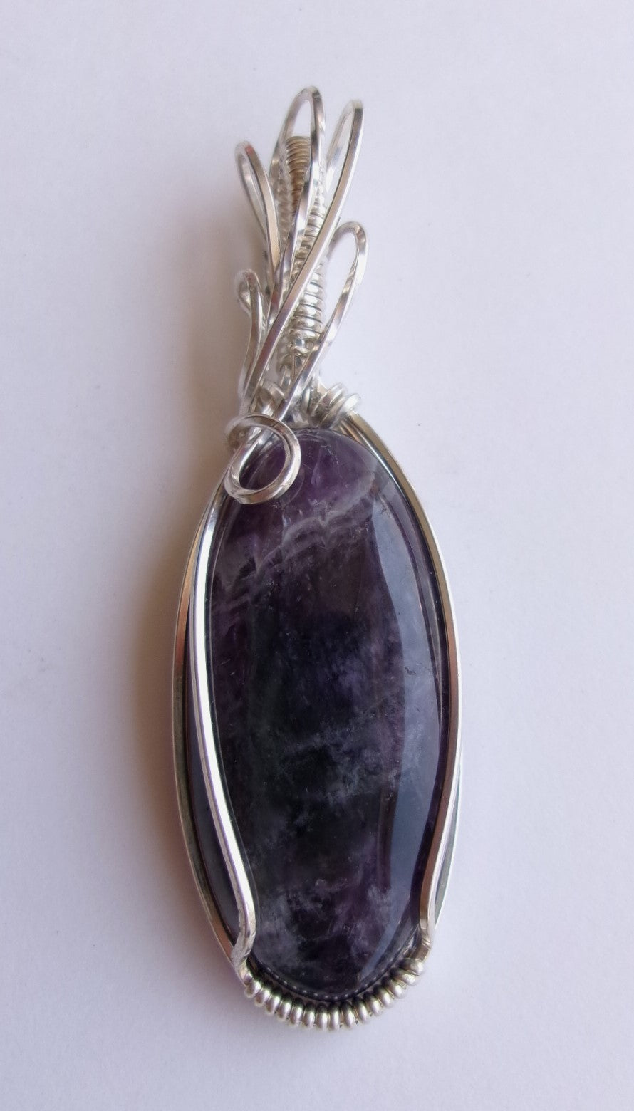 Chevron Amethyst gemstone sterling silver wire wrapped crystal pendant