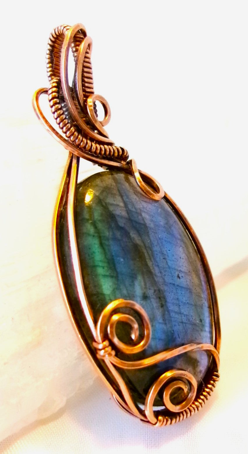 Labradorite gemstone copper wire wrapped crystal pendant