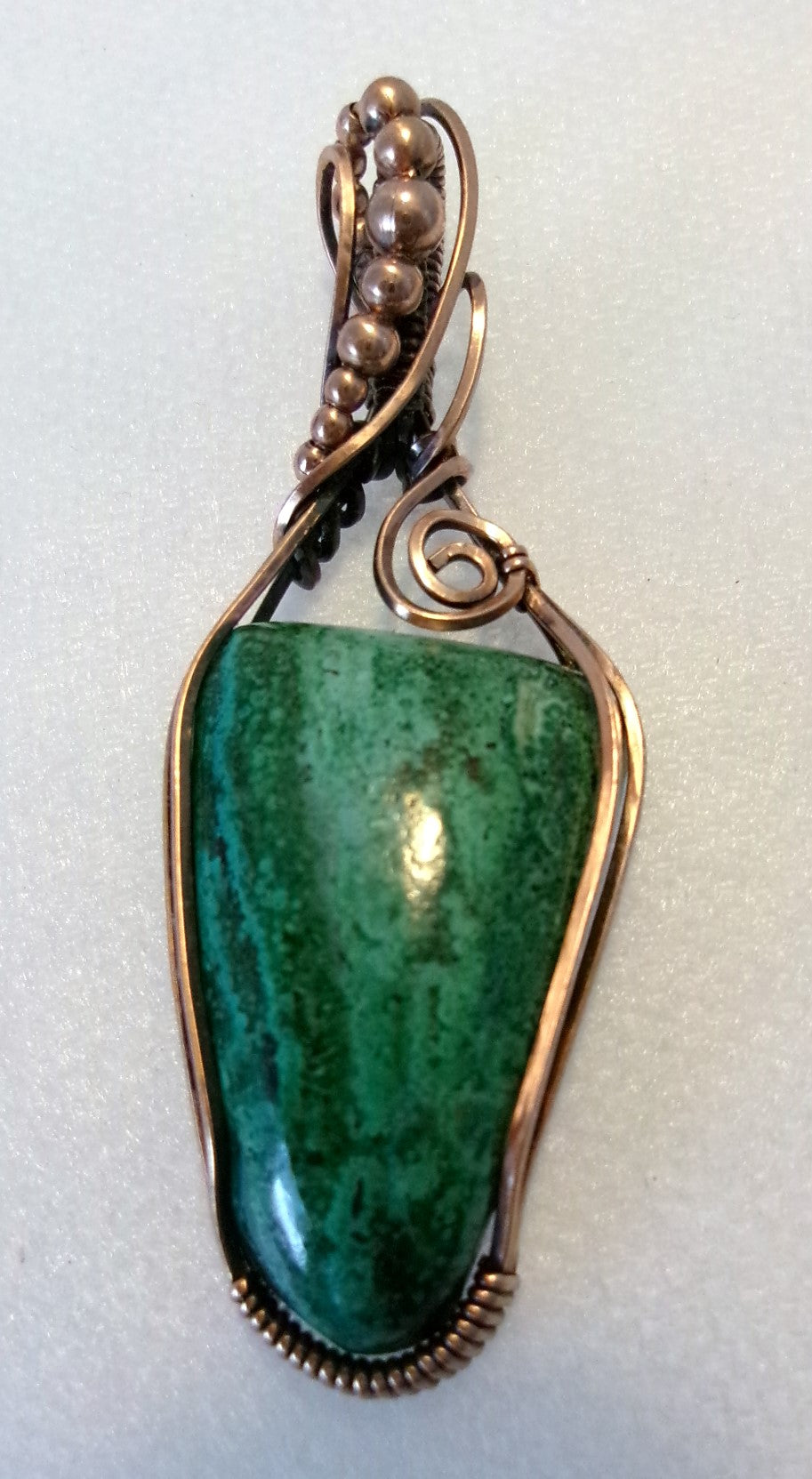 Chrysocolla gemstone copper wire wrapped crystal pendant with copper accent beads