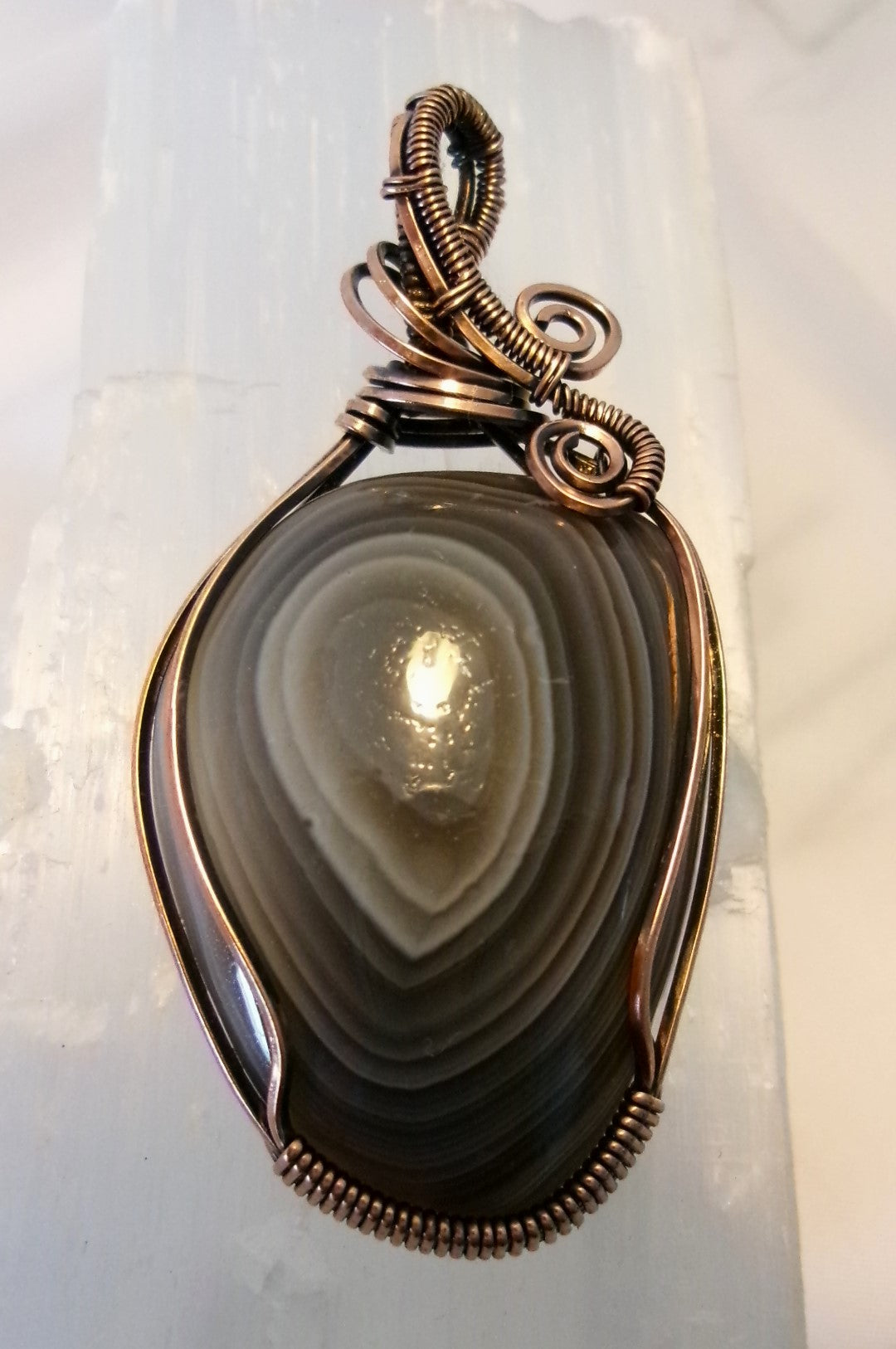 Botswana Agate gemstone copper wire wrapped crystal pendant