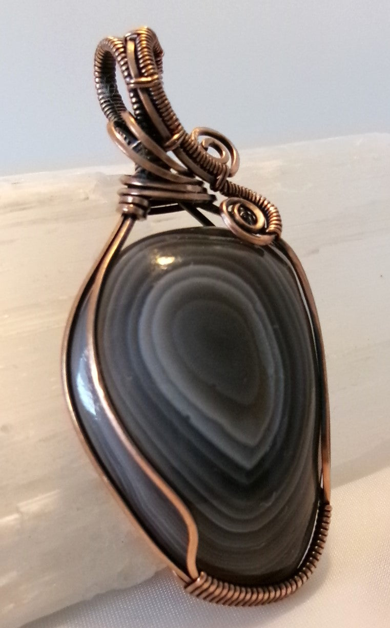 Botswana Agate gemstone copper wire wrapped crystal pendant