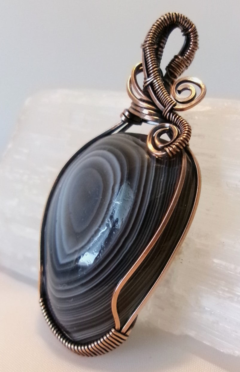 Botswana Agate gemstone copper wire wrapped crystal pendant