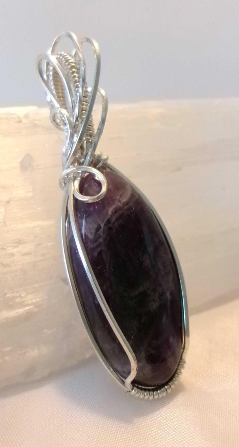 Chevron Amethyst gemstone sterling silver wire wrapped crystal pendant