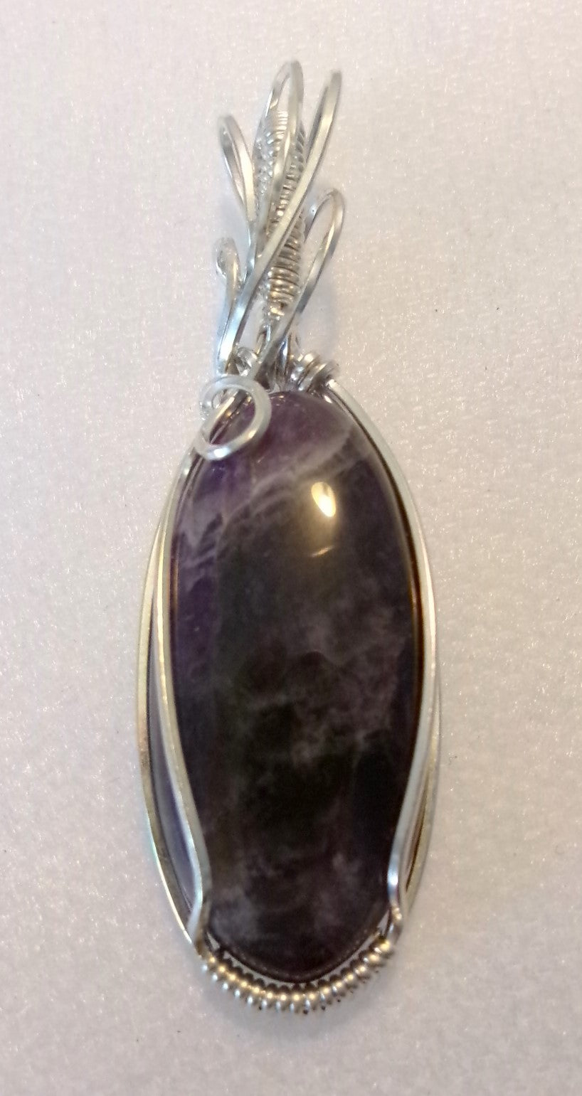 Chevron Amethyst gemstone sterling silver wire wrapped crystal pendant