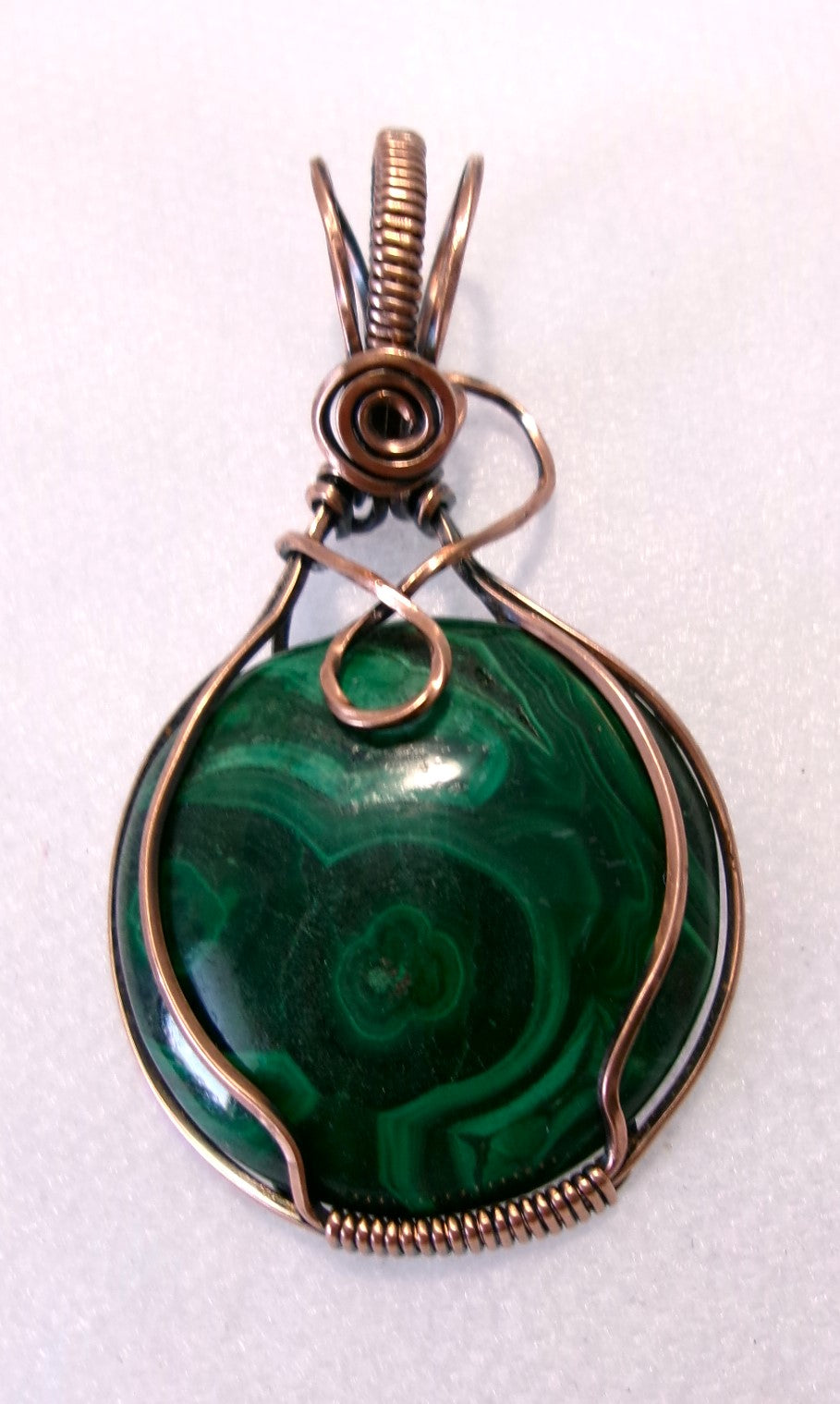Malachite gemstone copper wire wrapped crystal pendant