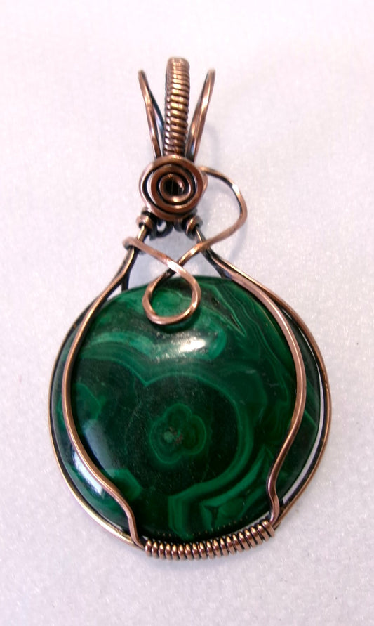 Malachite gemstone copper wire wrapped crystal pendant