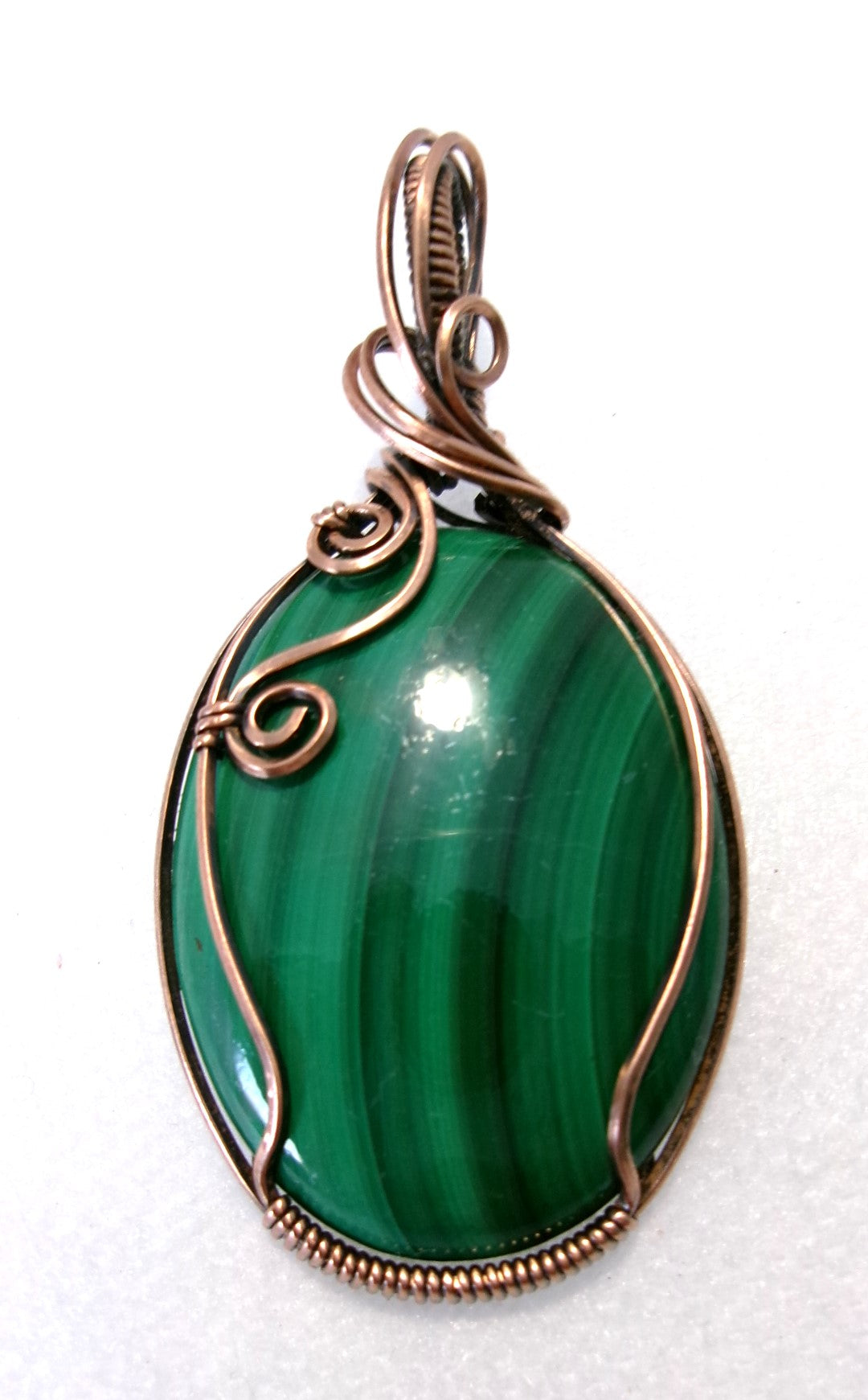 Malachite gemstone copper wire wrapped crystal pendant