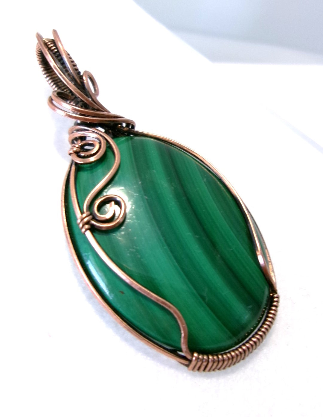 Malachite gemstone copper wire wrapped crystal pendant