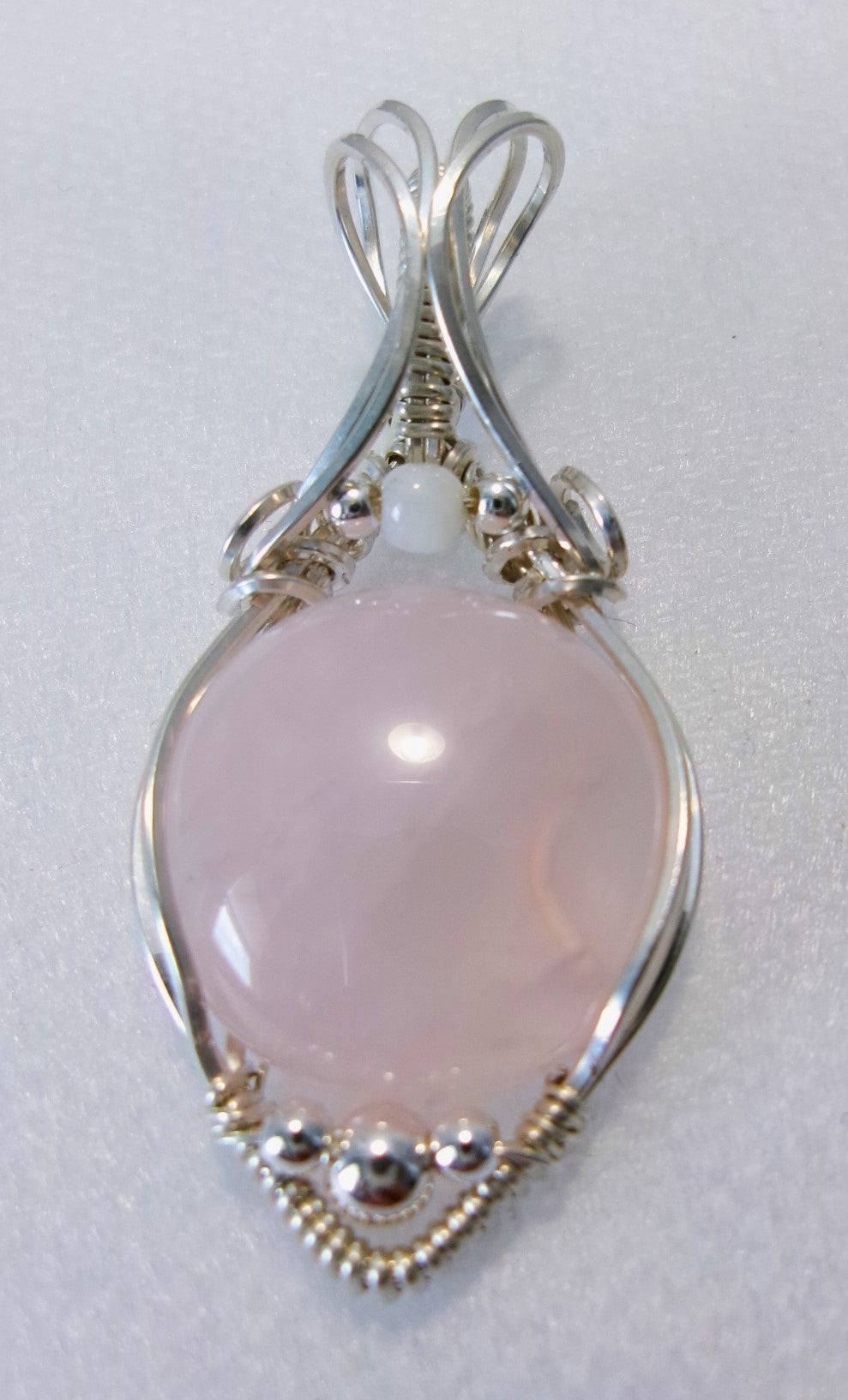 Rose Quartz gemstone sterling silver wire wrapped crystal pendant