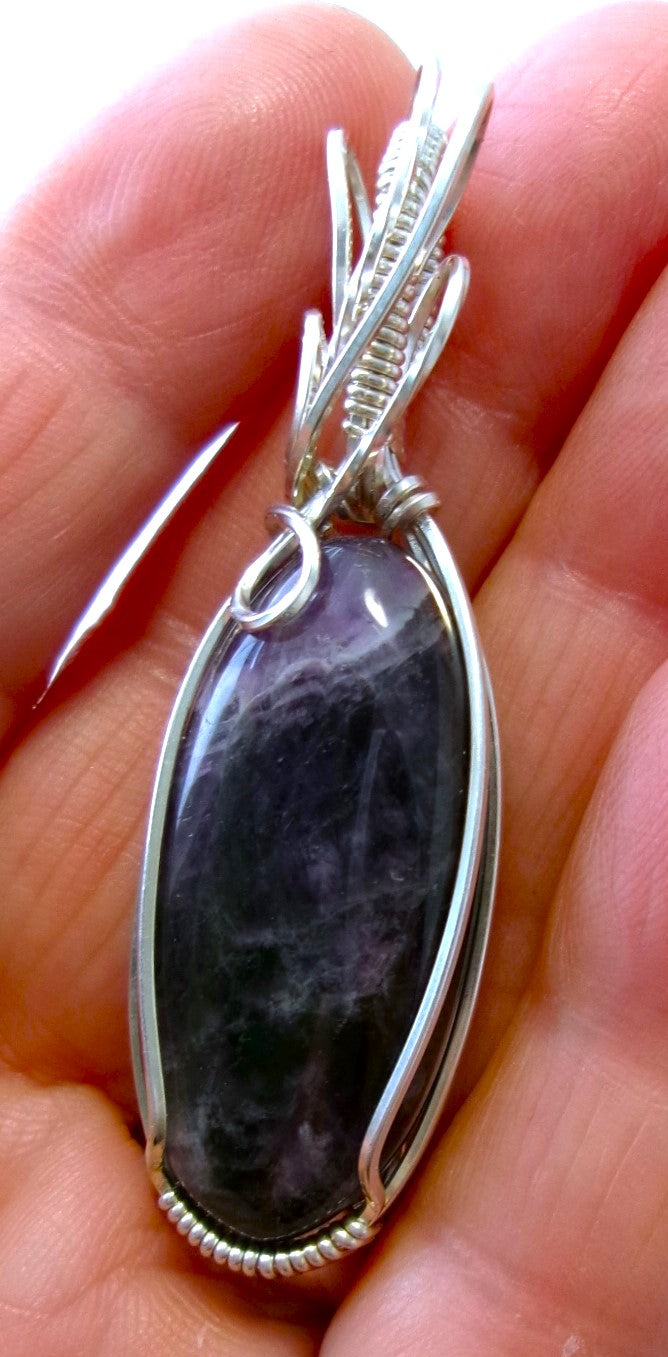 Chevron Amethyst gemstone sterling silver wire wrapped crystal pendant