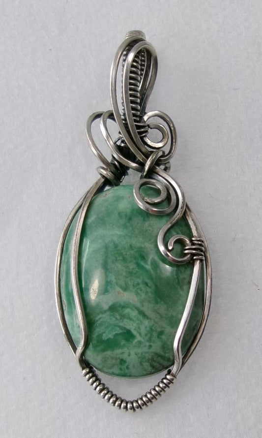 Variscite gemstone sterling silver wire wrapped crystal pendant