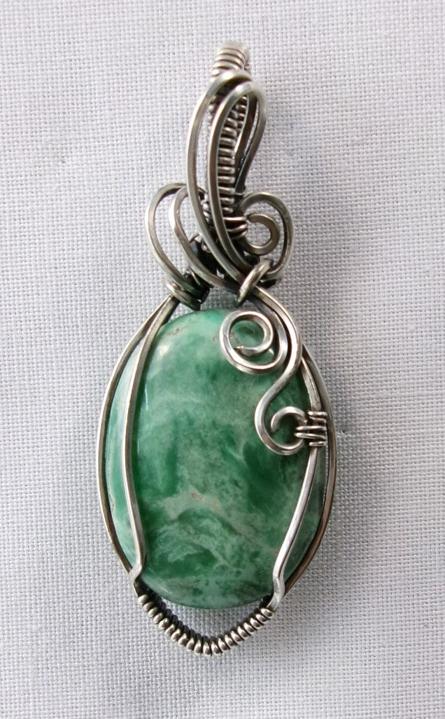 Variscite gemstone sterling silver wire wrapped crystal pendant