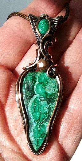Chrysocolla Malachite gemstone copper wire wrapped crystal pendant with chrysocolla bail stone and copper accent bead