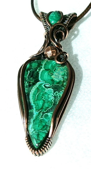 Chrysocolla Malachite gemstone copper wire wrapped crystal pendant with chrysocolla bail stone and copper accent bead