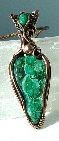 Chrysocolla Malachite gemstone copper wire wrapped crystal pendant with chrysocolla bail stone and copper accent bead