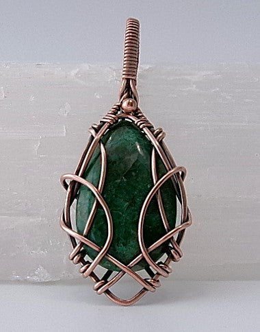 Chrysocolla gemstone copper wire wrapped crystal pendant with copper accent bead