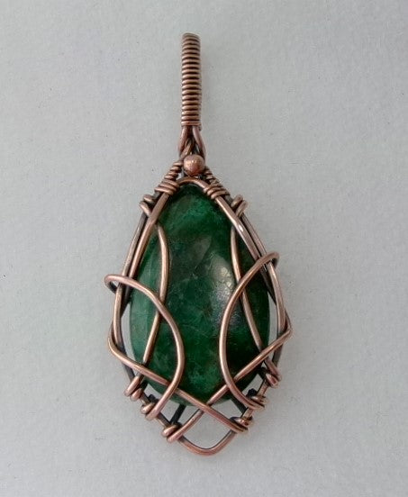 Chrysocolla gemstone copper wire wrapped crystal pendant with copper accent bead