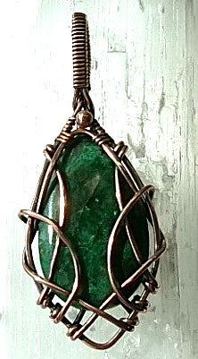 Chrysocolla gemstone copper wire wrapped crystal pendant with copper accent bead