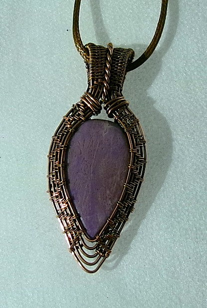 Purple Jade gemstone copper wire wrapped crystal pendant