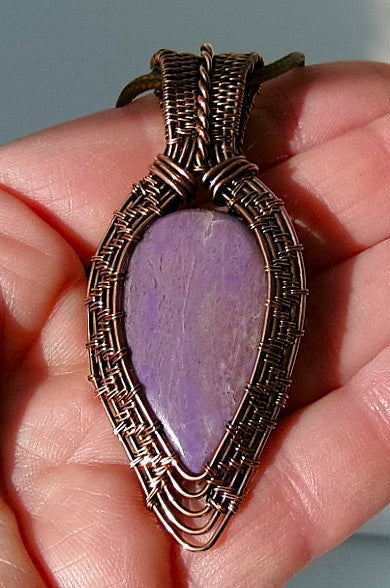 Purple Jade gemstone copper wire wrapped crystal pendant