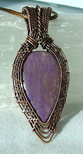 Purple Jade gemstone copper wire wrapped crystal pendant