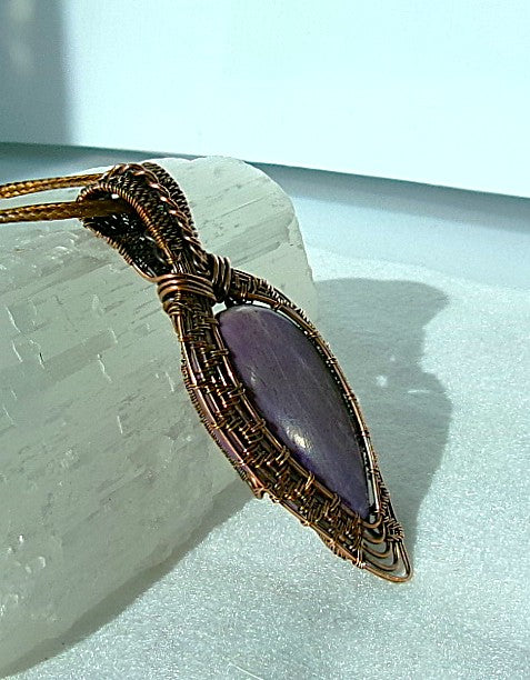 Purple Jade gemstone copper wire wrapped crystal pendant