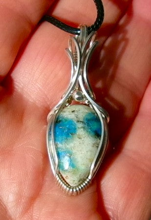 K-2 gemstone sterling silver wire wrapped mini crystal pendant with sterling silver accent bead