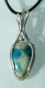 K-2 gemstone sterling silver wire wrapped mini crystal pendant with sterling silver accent bead