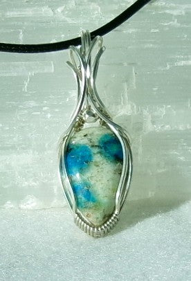 K-2 gemstone sterling silver wire wrapped mini crystal pendant with sterling silver accent bead