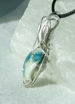 K-2 gemstone sterling silver wire wrapped mini crystal pendant with sterling silver accent bead
