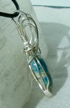 K-2 gemstone sterling silver wire wrapped mini crystal pendant with sterling silver accent bead